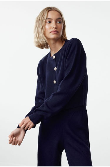Navy Blue Crop Cardigan-Pants Knitwear Bottom-Top Set product thumbnail 2