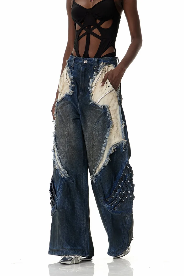 Courteney Deconstruct Fringe Jeans In Blue - 3