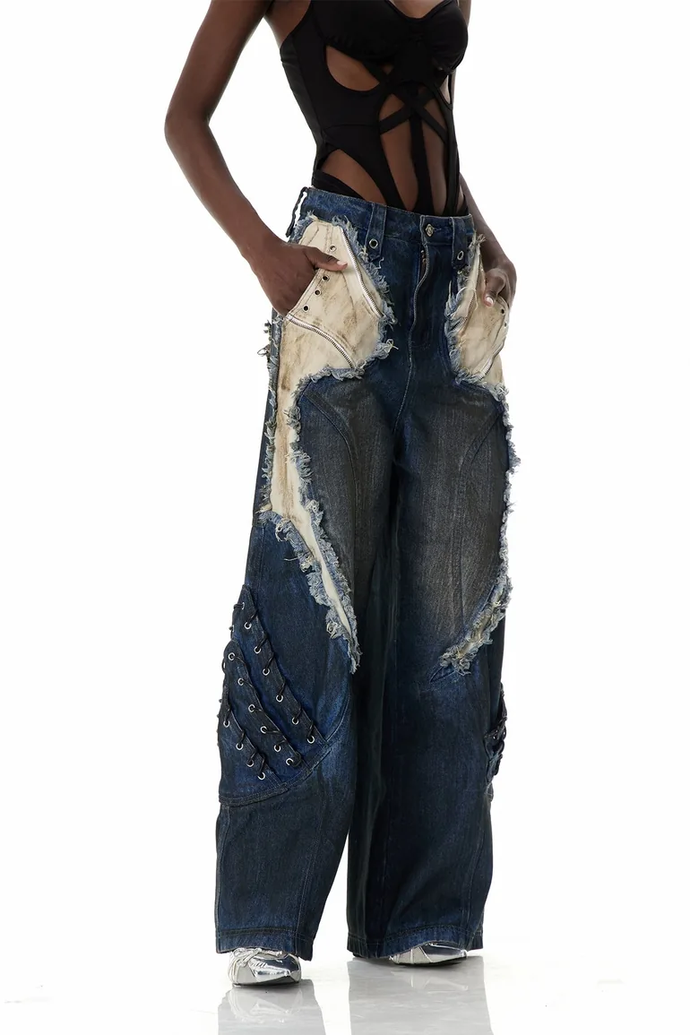 Courteney Deconstruct Fringe Jeans In Blue - 2