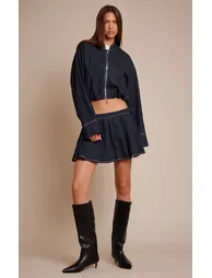 Indigo Denim Pleated Mini Skirt