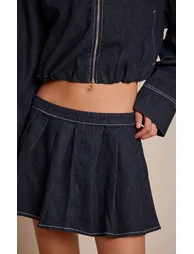 Indigo Denim Pleated Mini Skirt - 4