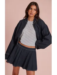 Indigo Denim Pleated Mini Skirt - 6