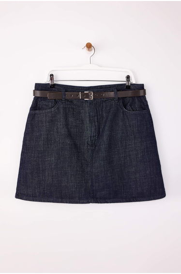 Dark Blue Belt Detailed Denim Shorts Skirt with Skirt-Like Back View product thumbnail 4