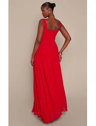 Red Chiffon Ruched Frill Maxi Dress - 1