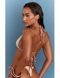 Stone Snake Print Tie Side Beaded Bikini Bottoms - 1
