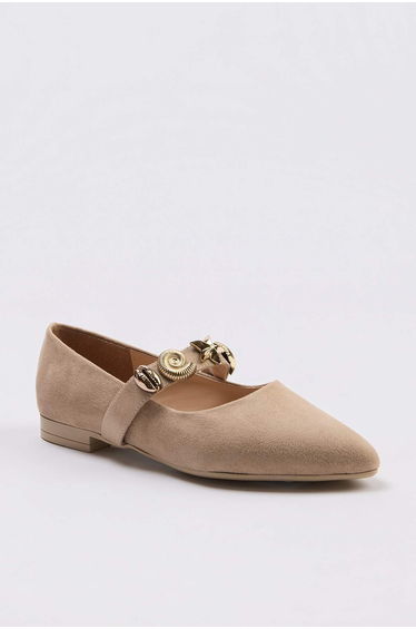 Beige Tan Suede Accessory Detailed Mary Jane Women's Ballerinas product thumbnail 3