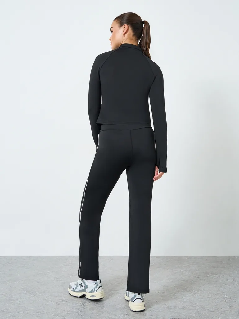 Contrast Stripe Thumbhole Detail Half Zip Up Top and Leggings Set - 3