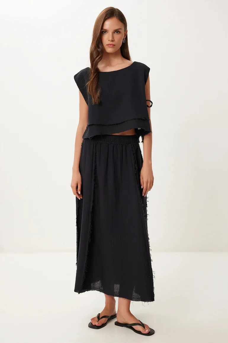 ISTANBUL Cotton Sleeveless Blouse and Wide-Leg Skirt Set