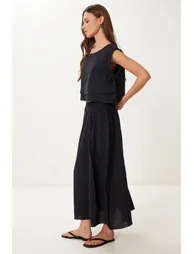 ISTANBUL Cotton Sleeveless Blouse and Wide-Leg Skirt Set - 1