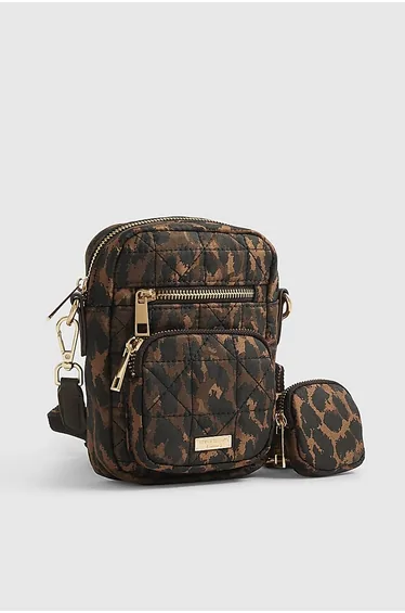 Brown Leopard Webbing Strap Crossbody Bag