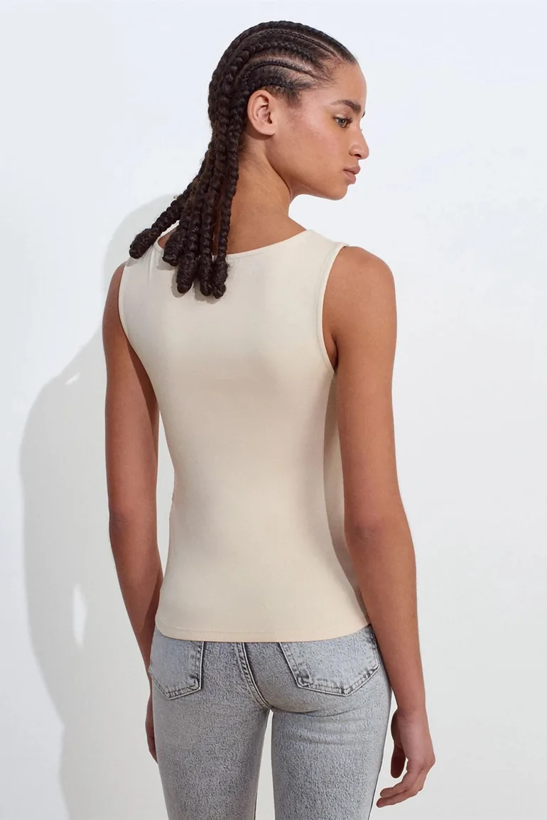 DILVIN Sleeveless Boat Neck Jersey Blouse - 2