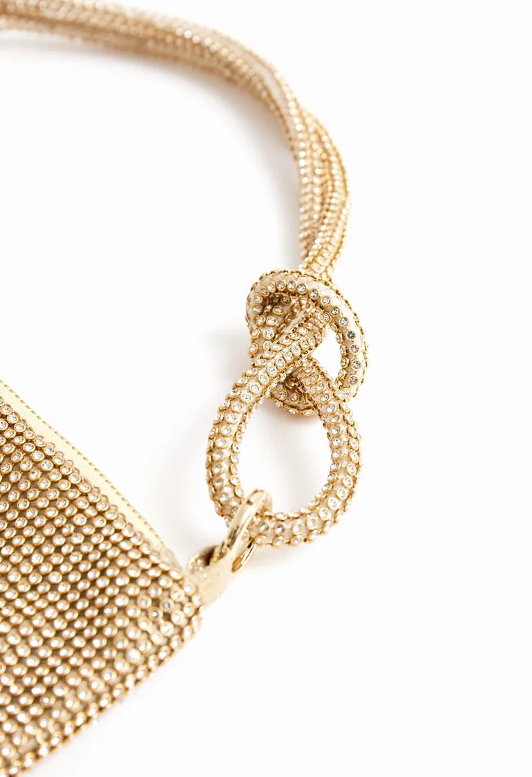 Full Diamond Double String Shoulder Bag in Gold - 6