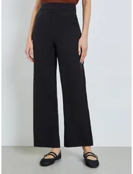 Black Solid High Rise Flared Pants - 1