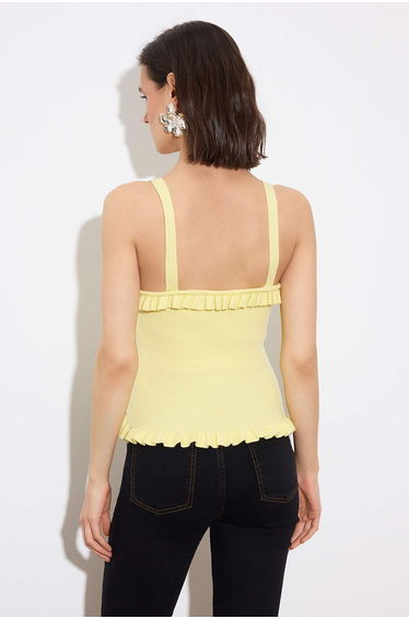 Yellow Pool Collar Bodycon Crop Knitwear Slim Blouse product thumbnail 4