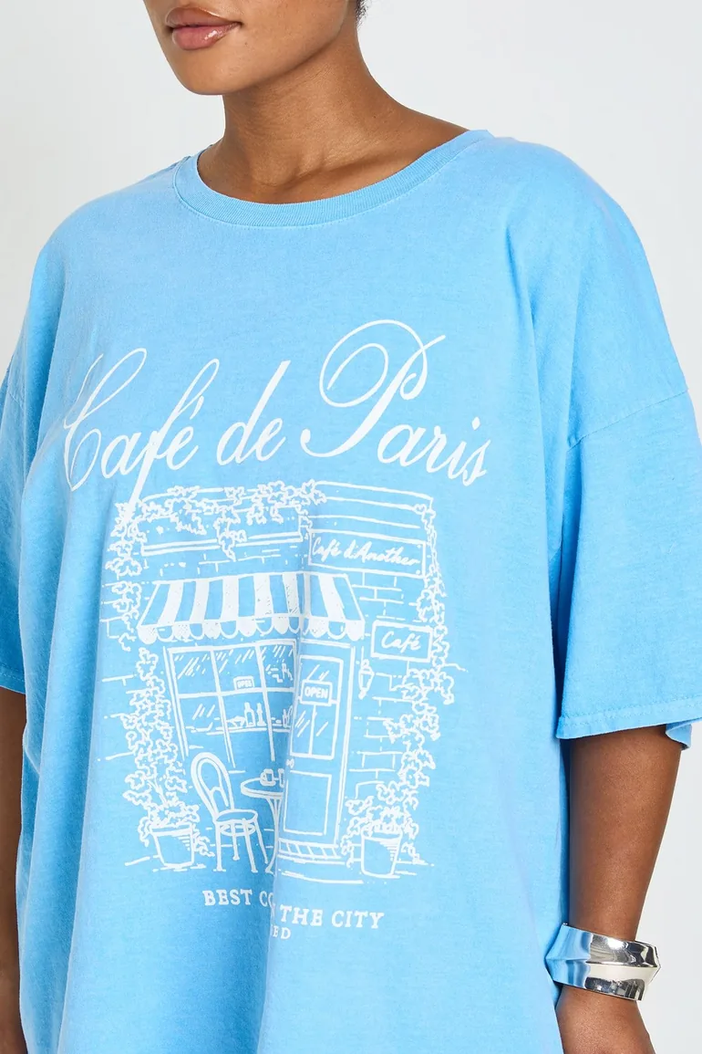 Plus Cafe De Paris Printed T Shirt - baby blue - 3