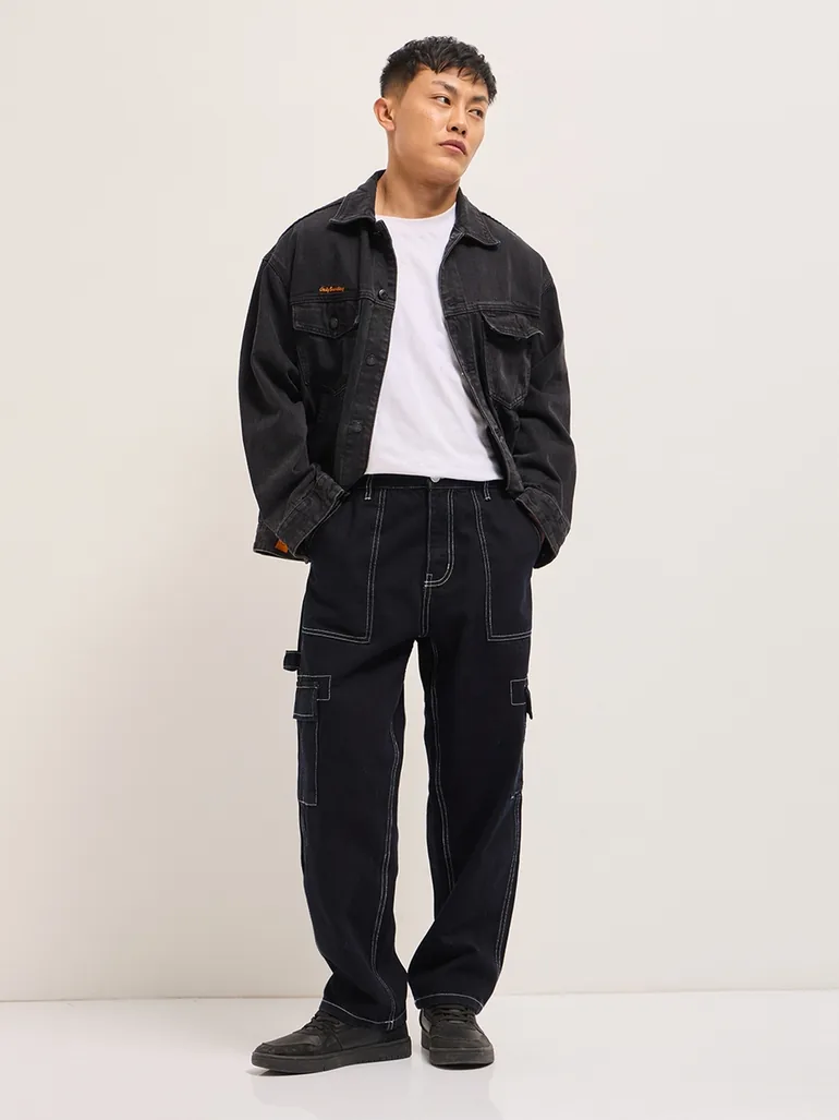 Men Cotton Mid Rise Baggy Fit Jeans