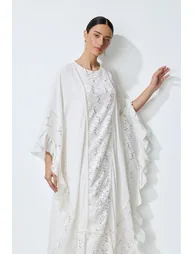 Morning Bliss White Sequin Embellished Lace Panel Maxi Dress - 1