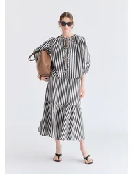 Tie Front Puff Sleeves Blouse - 5