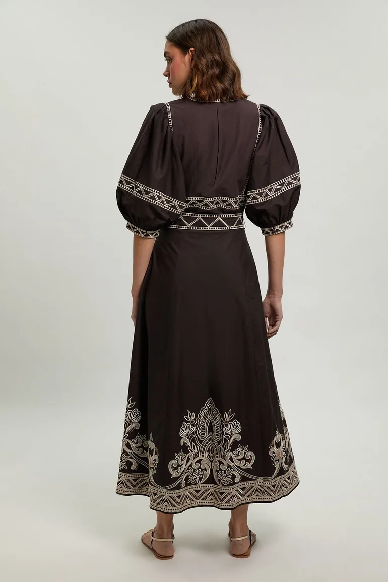 Embroidered Detail Belted Midi Dress - 2