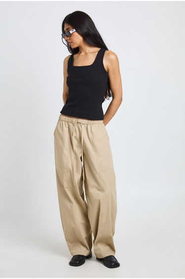 Tall Poplin Drawcord Barrel Leg Poplin Trouser - stone product thumbnail 3