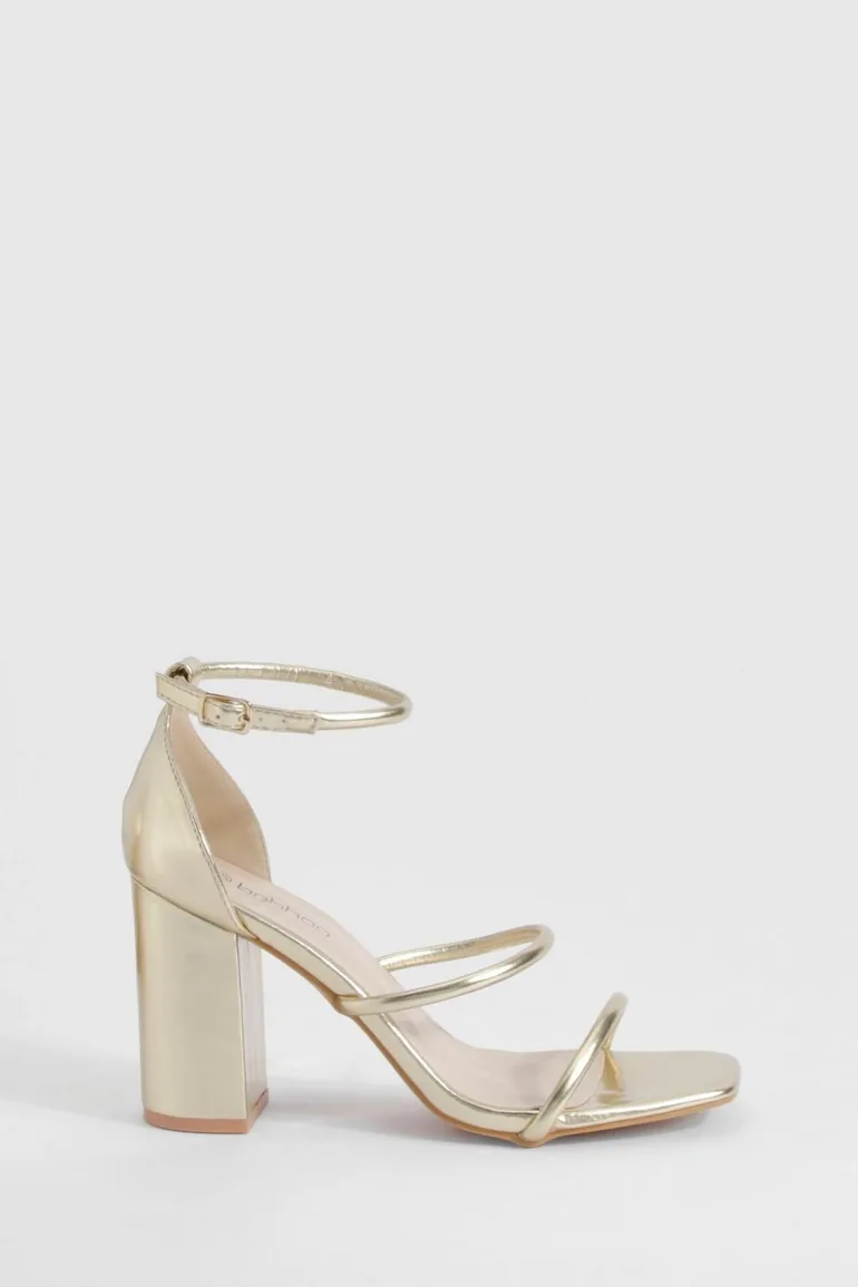Triple Strap Block Heel Sandals - gold - 1