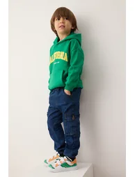 Green*004 boys' cotton embroidered hooded regular knit sweatshirt