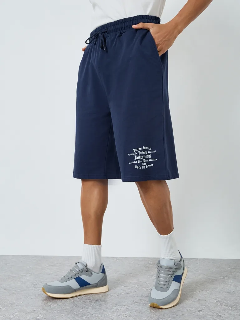 Men Oversized Acid Washed Distress Print Shorts - 1