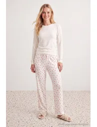 Red-White 100% Cotton Heart Muslin Woven Pajama Bottom - 2