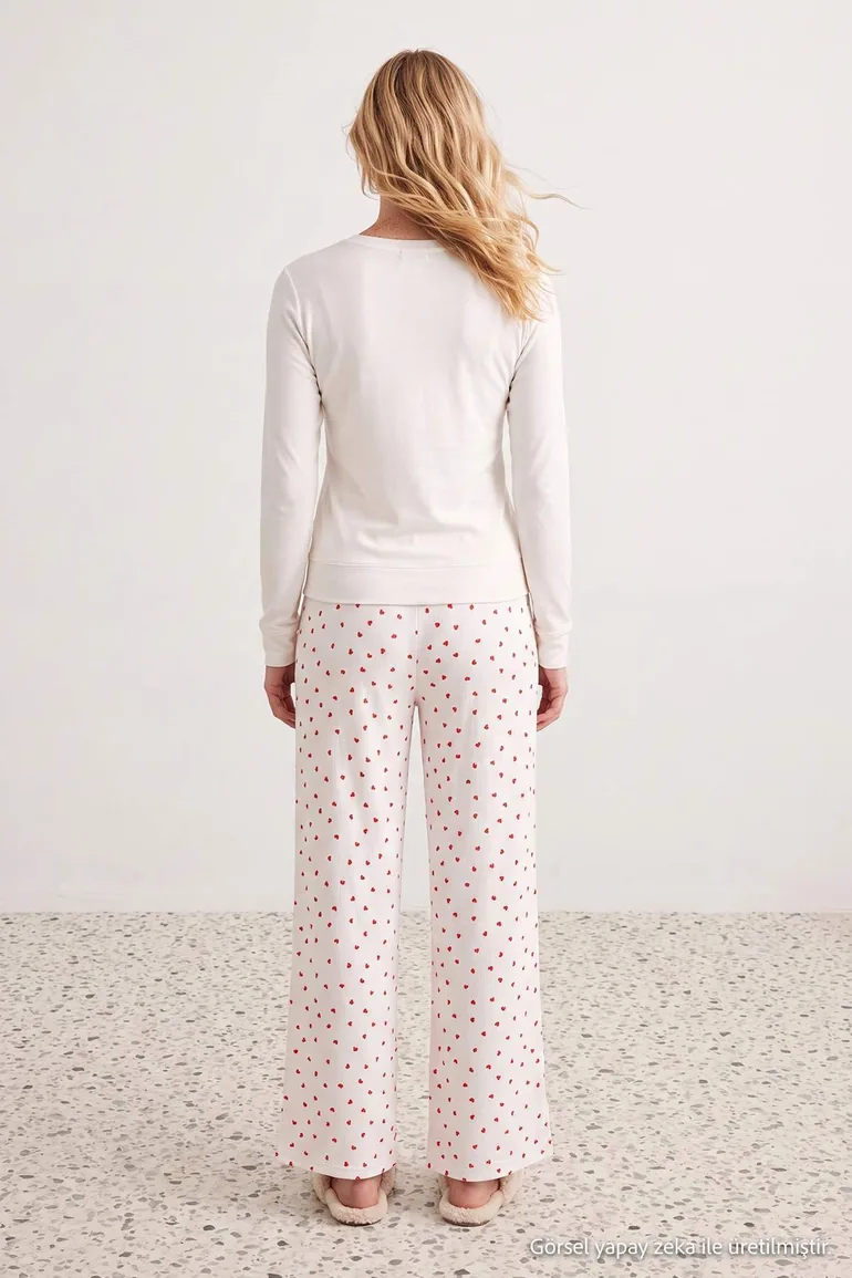 Red-White 100% Cotton Heart Muslin Woven Pajama Bottom - 3