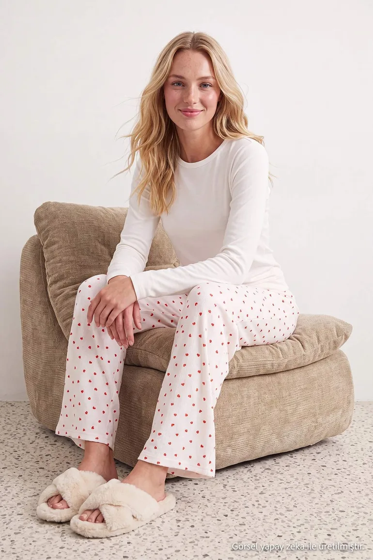 Red-White 100% Cotton Heart Muslin Woven Pajama Bottom - 1