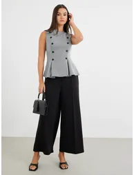 Contrast Double Breasted Button Detail Peplum Top - 1