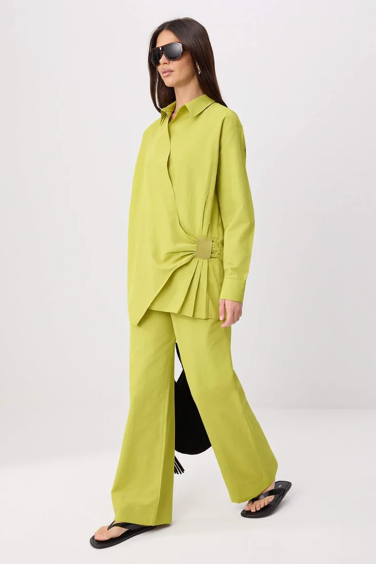 Khaki Regular Terrycotton Plain Woven Leather Belt Detailed Hijab Bottom - Top Set