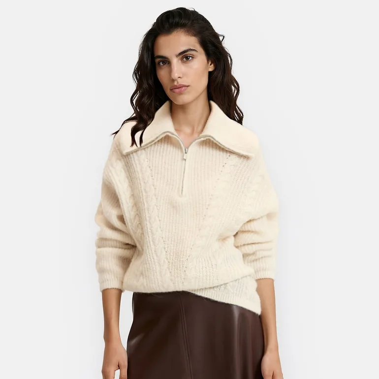 Alpaca Blend Cable Knit Half Zip Jumper/Sweater - 1