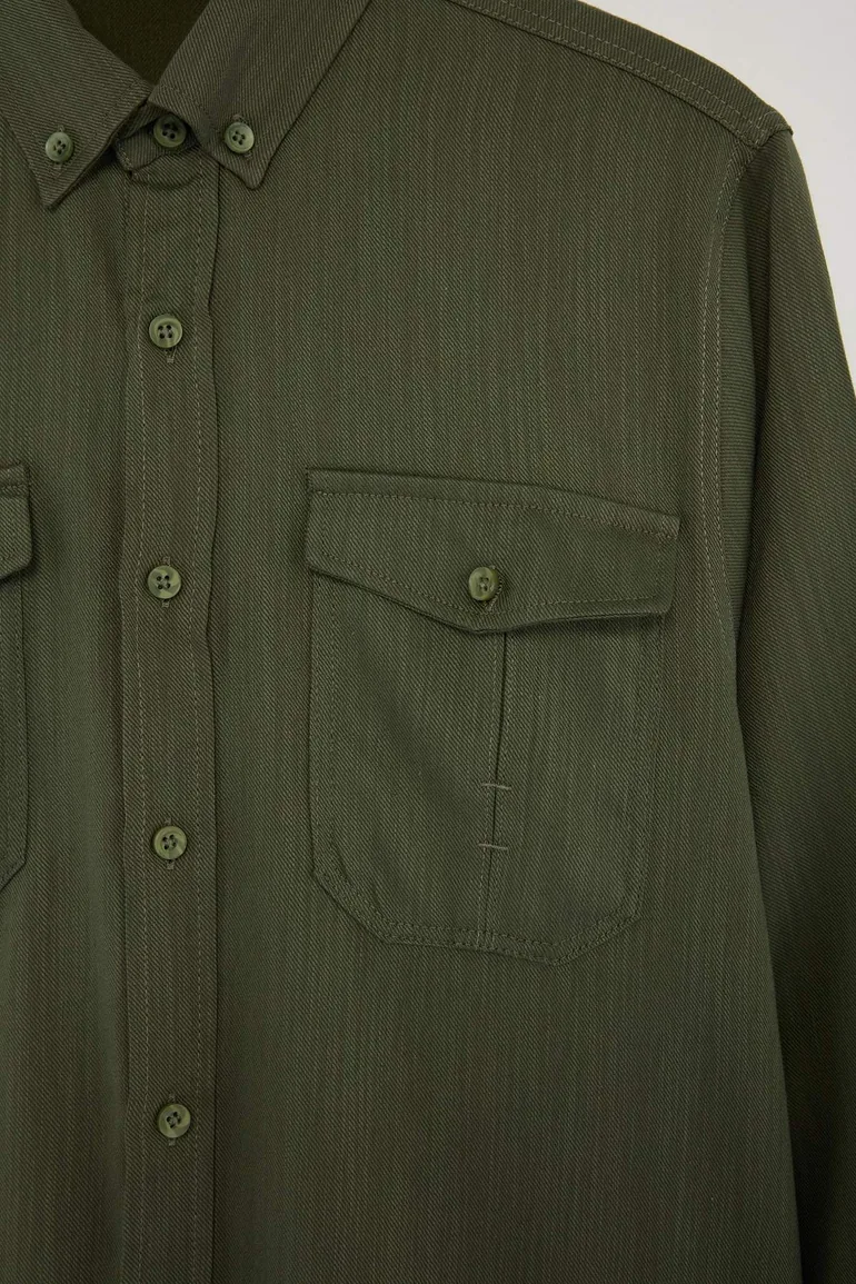 Khaki Linen Look 100% Cotton Regular Fit Shirt & Pants Set - 2