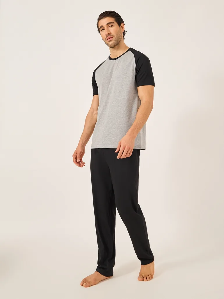 Colorblock Raglan Sleeve T-Shirt and Pyjama Set