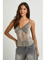 Snake Print Mesh Top - snake
