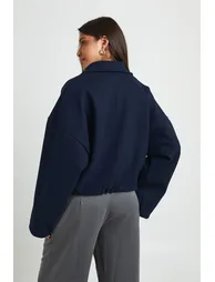 Collared Wool Look Bomber Jacket - navy - 2