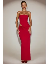 Cut-Out Bandeau Maxi Dress in True Red