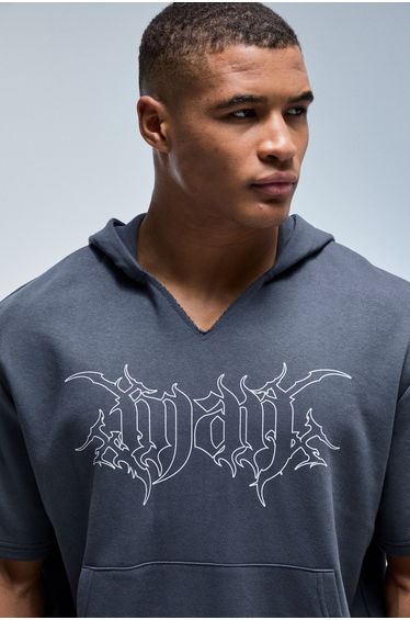 Man Active Boxy Short Sleeve Hoodie V Neck - charcoal product thumbnail 3
