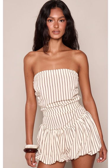 Chocolate Pinstripe Bandeau Puffball Playsuit