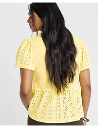 Crew Neck Peplum Broderie Top - 2
