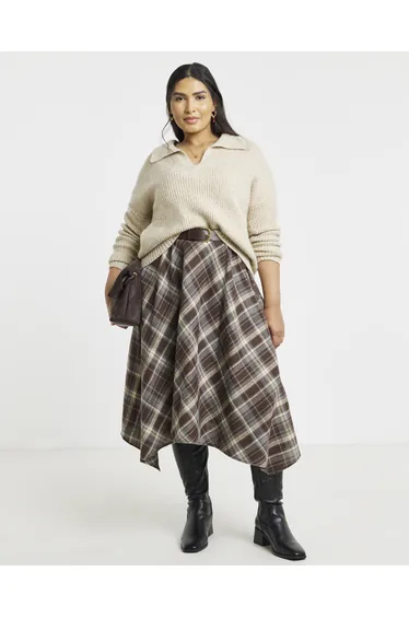 Simply Be Check Belted Asymmetric Skirt