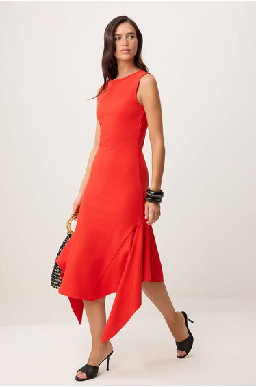 Red Plain A-Line Crew Neck Sleeveless Maxi Premium Soft Knitted Dress