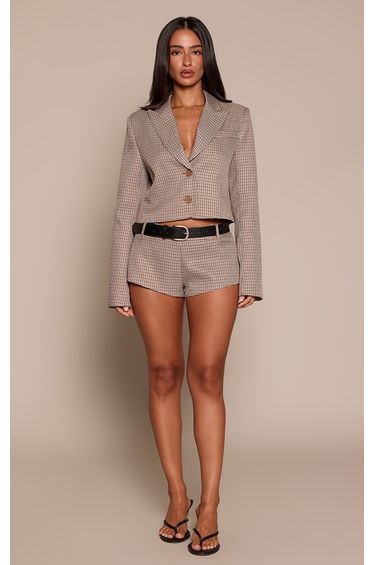 Petite Beige Checked Belted Hot Pants