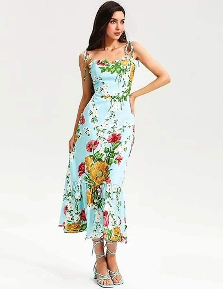 knee length dresses for ladies Dorothea Floral Midi Dress in Mocha main image 0