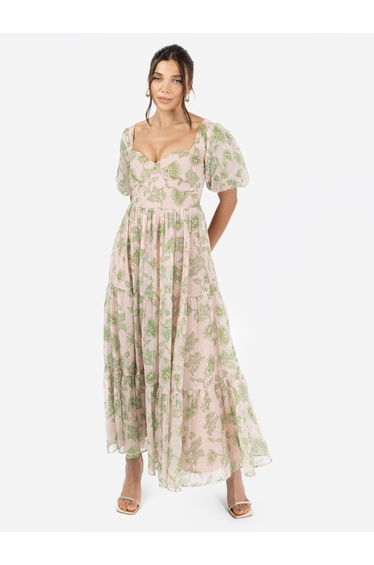 Anaya With Love Floral Print Sweetheart Neck Midaxi Dress with Self-Tie Open Back