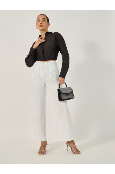 High Rise Wide Leg Pants with Belt Loop Detail