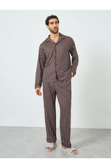 Men Striped Shirt and Pyjama Set