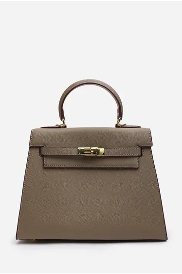 Lluvia Top Handle Satchel Mini Tote Bag with Turn-Lock Closure in Taupe