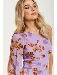 Women's Jumpsuit in Purple Floral with Asymmetrical Sleeve - 5